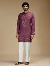 Wine maroon floral patchwork silk kurta pajama