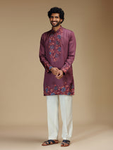 Wine maroon floral patchwork silk kurta pajama