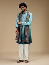 Blue ombre floral embroidered silk blend kurta pajama