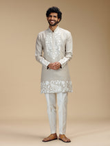 Beige botanical patchwork linen kurta pajama