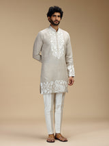 Beige botanical patchwork linen kurta pajama