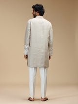 Beige botanical patchwork linen kurta pajama