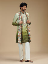Green shaded embroidered silk blend kurta pajama