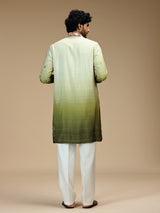 Green shaded embroidered silk blend kurta pajama