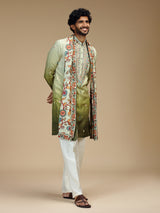 Green shaded embroidered silk blend kurta pajama