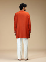 Rust orange floral bead embroidered Pashmina kurta pajama