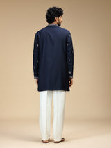 Navy blue floral zari embroidered Pashmina kurta pajama