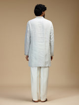 Light grey arched bib embroidered linen kurta pajama
