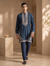 Navy georgette embroidered men kurta suit