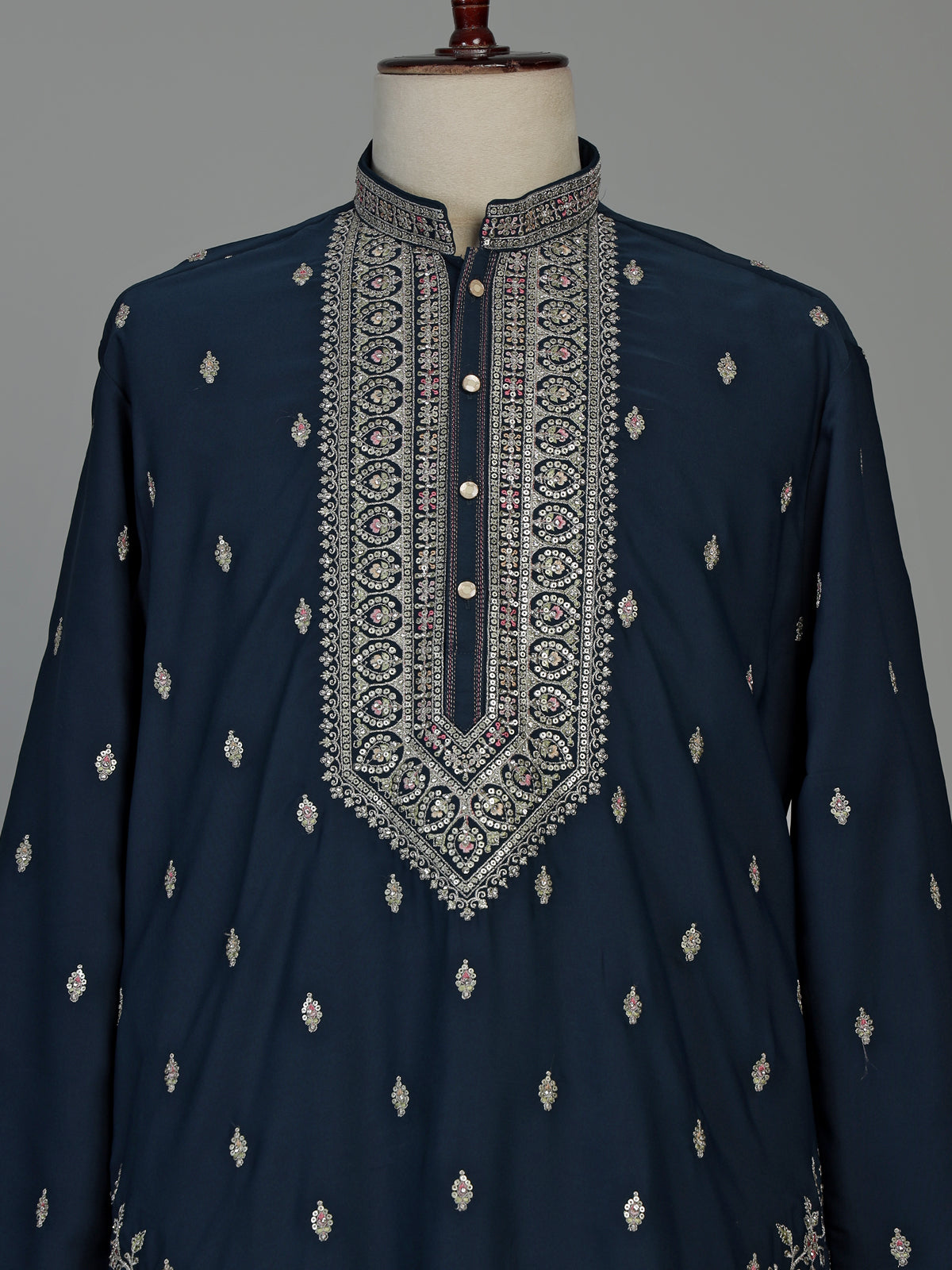 Navy georgette embroidered men kurta suit