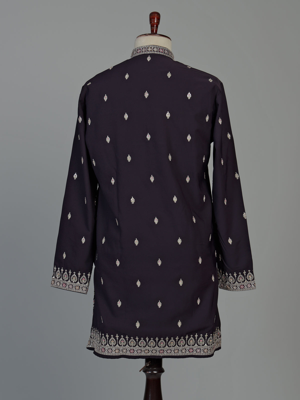Midnight black georgette embroidered men kurta suit