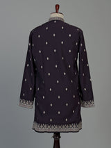 Midnight black georgette embroidered men kurta suit