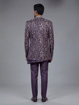 Deep purple silk blend men Indo western set with jacket
