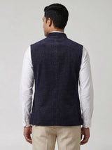 Midnight navy blue mens embroidered waistcoat