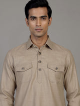 Light beige cotton linen men pathani suit
