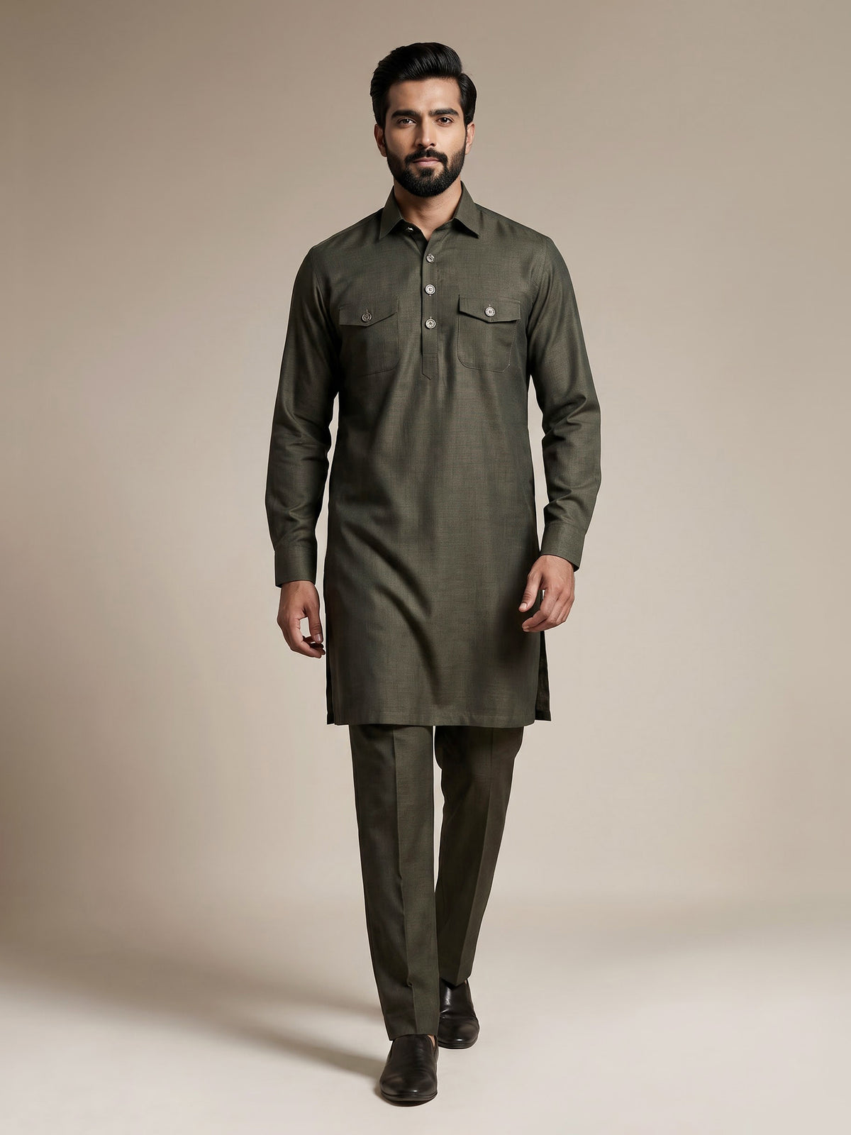 Mehendi green cotton linen men pathani suit