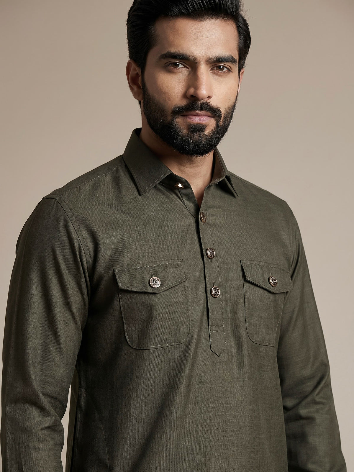 Mehendi green cotton linen men pathani suit