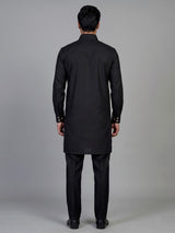 Classic black cotton linen men pathani suit
