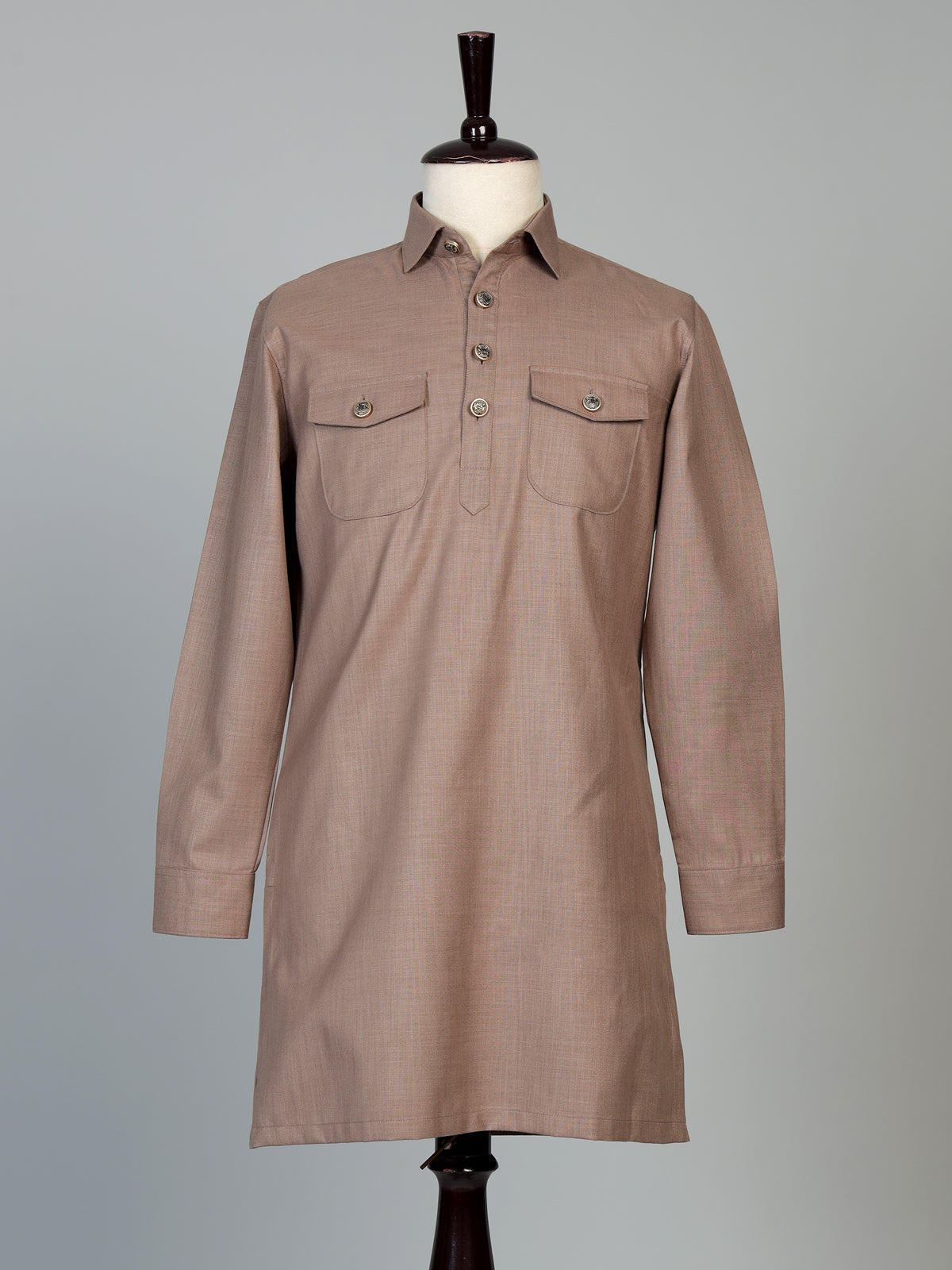 Dark beige cotton linen men pathani suit