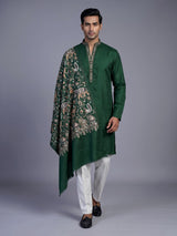 Dark green cotton kurta suit for men with mirror accents