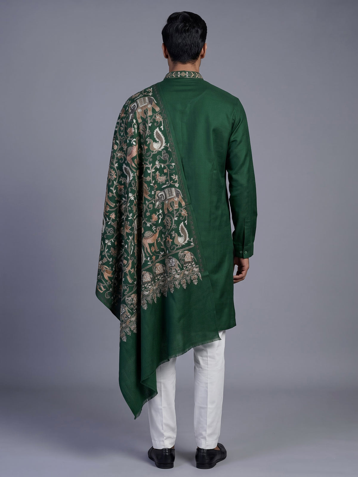 Dark green cotton kurta suit for men with mirror accents