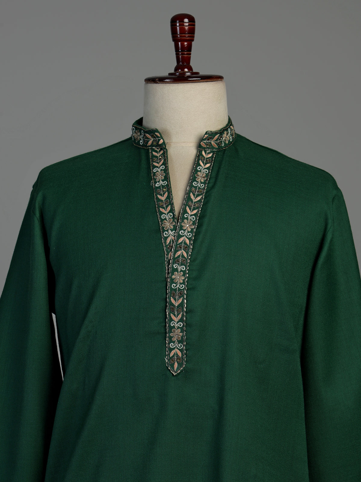 Dark green cotton kurta suit for men with mirror accents
