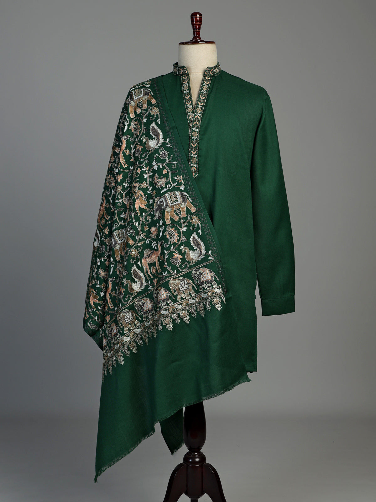 Dark green cotton kurta suit for men with mirror accents
