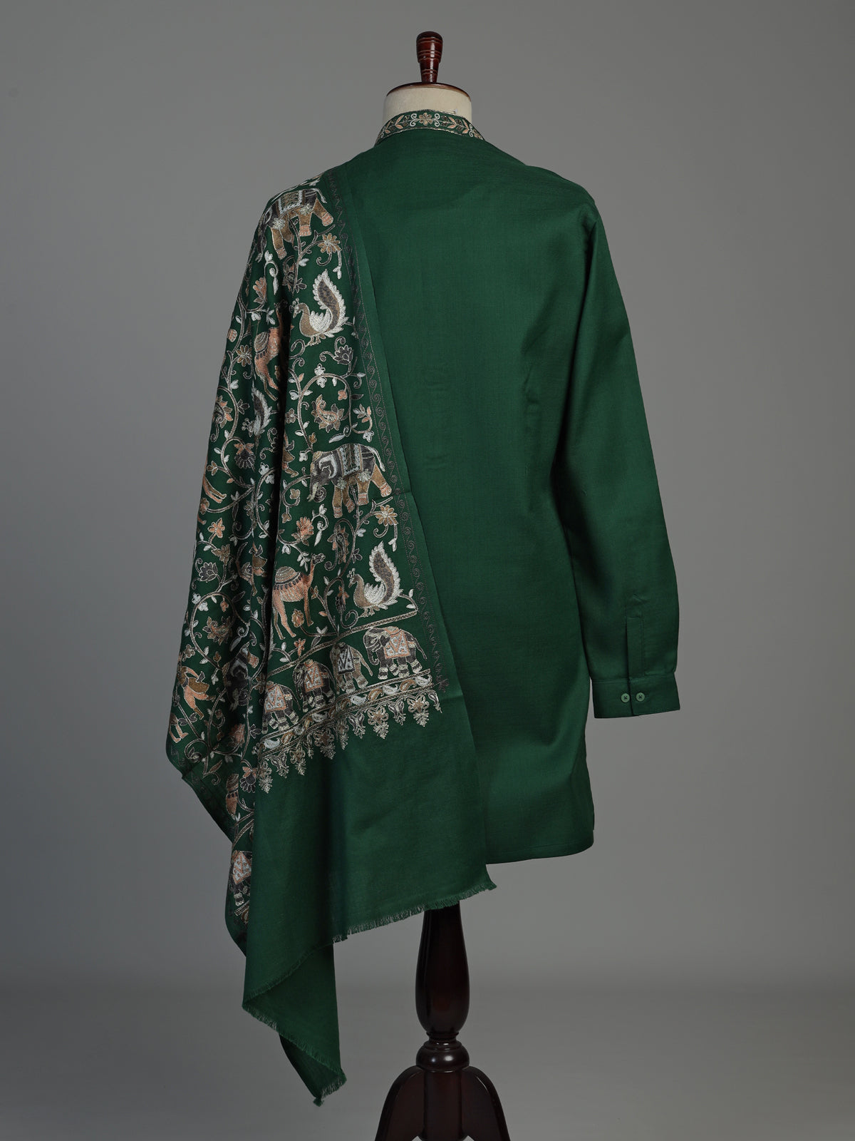 Dark green cotton kurta suit for men with mirror accents