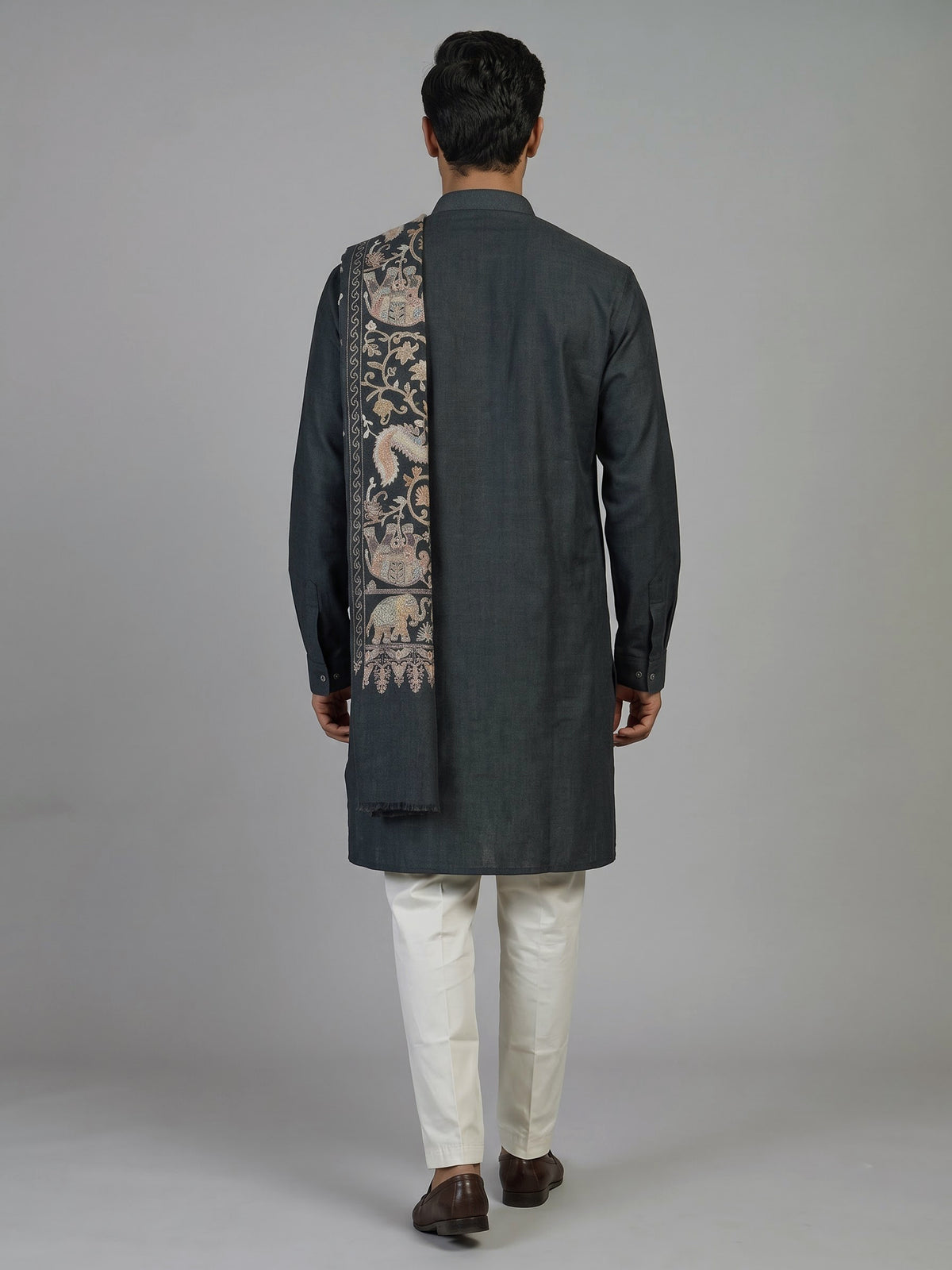 Black cotton kurta suit for men with mirror detailing