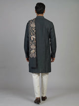 Black cotton kurta suit for men with mirror detailing