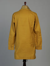 Bright yellow cotton kurta suit for men with mirror embellishments