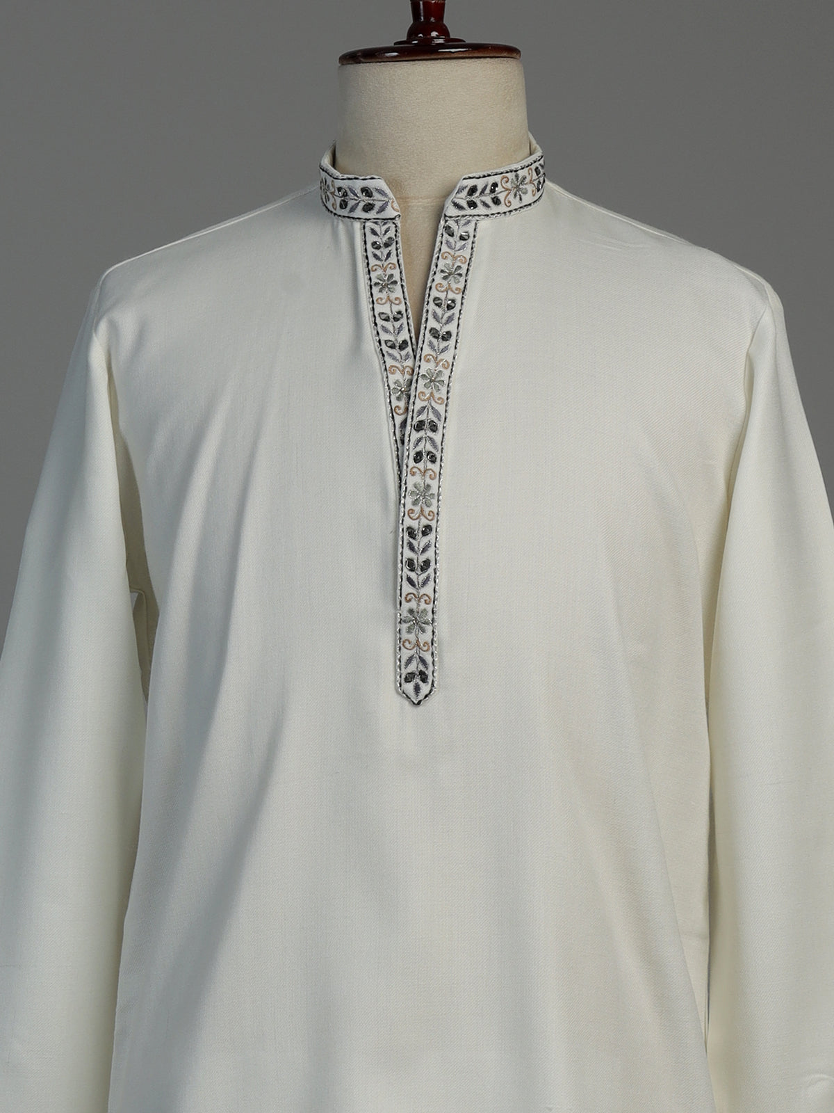 White cotton kurta suit for men with embroidery work