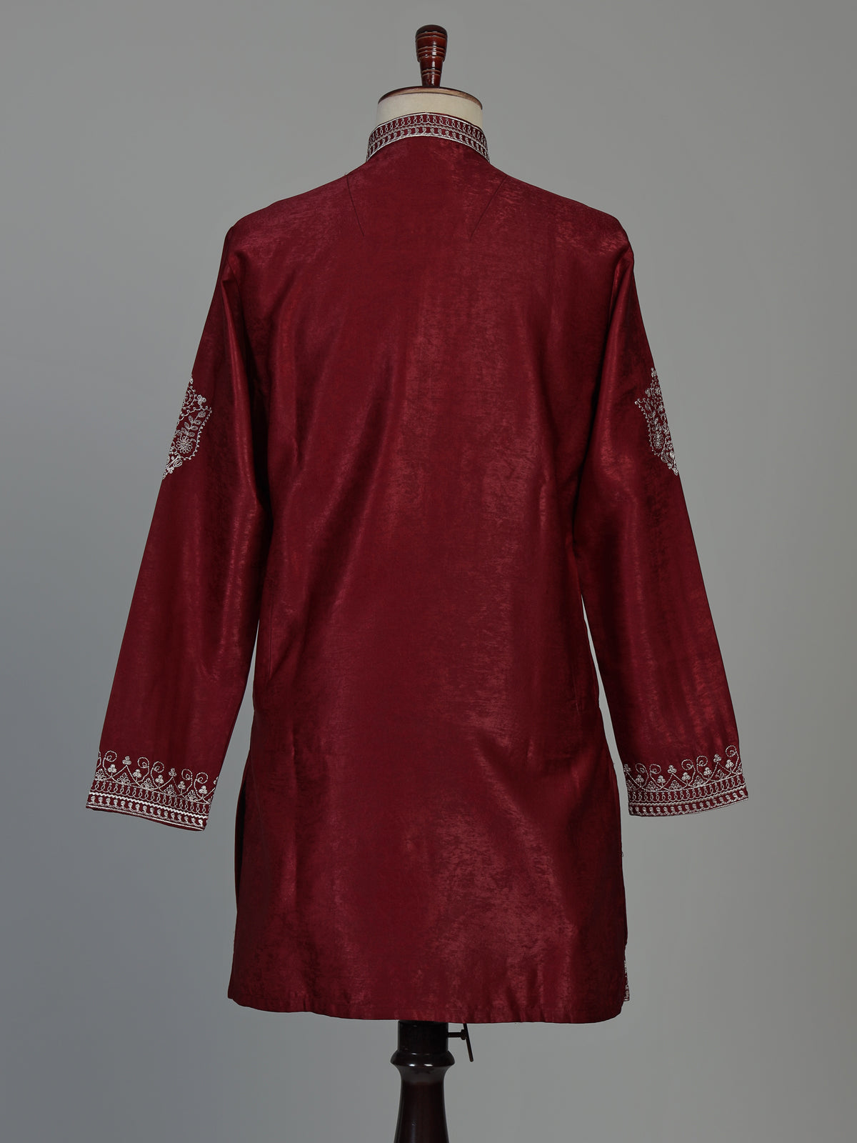 Maroon silk kurta suit for men with refined embroidery work