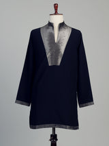 Classic black cotton kurta suit for men with threadwork detailing