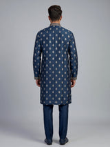 Navy silk kurta suit for men with zari and cutdana work