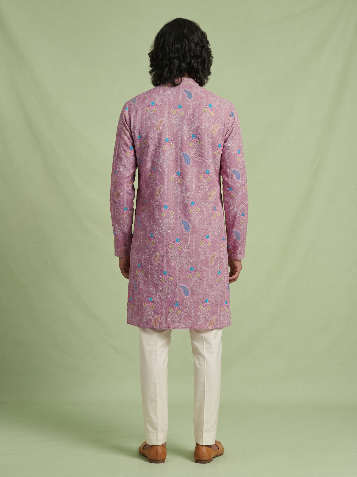 Light pink printed cotton kurta suit for men celebrations