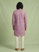 Light pink printed cotton kurta suit for men celebrations