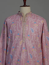 Light pink printed cotton kurta suit for men celebrations
