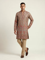 Pastel grey silk embroidered kurta suit for men celebrations