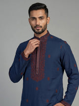Blue cotton kurta suit for men with cutdana and thread work