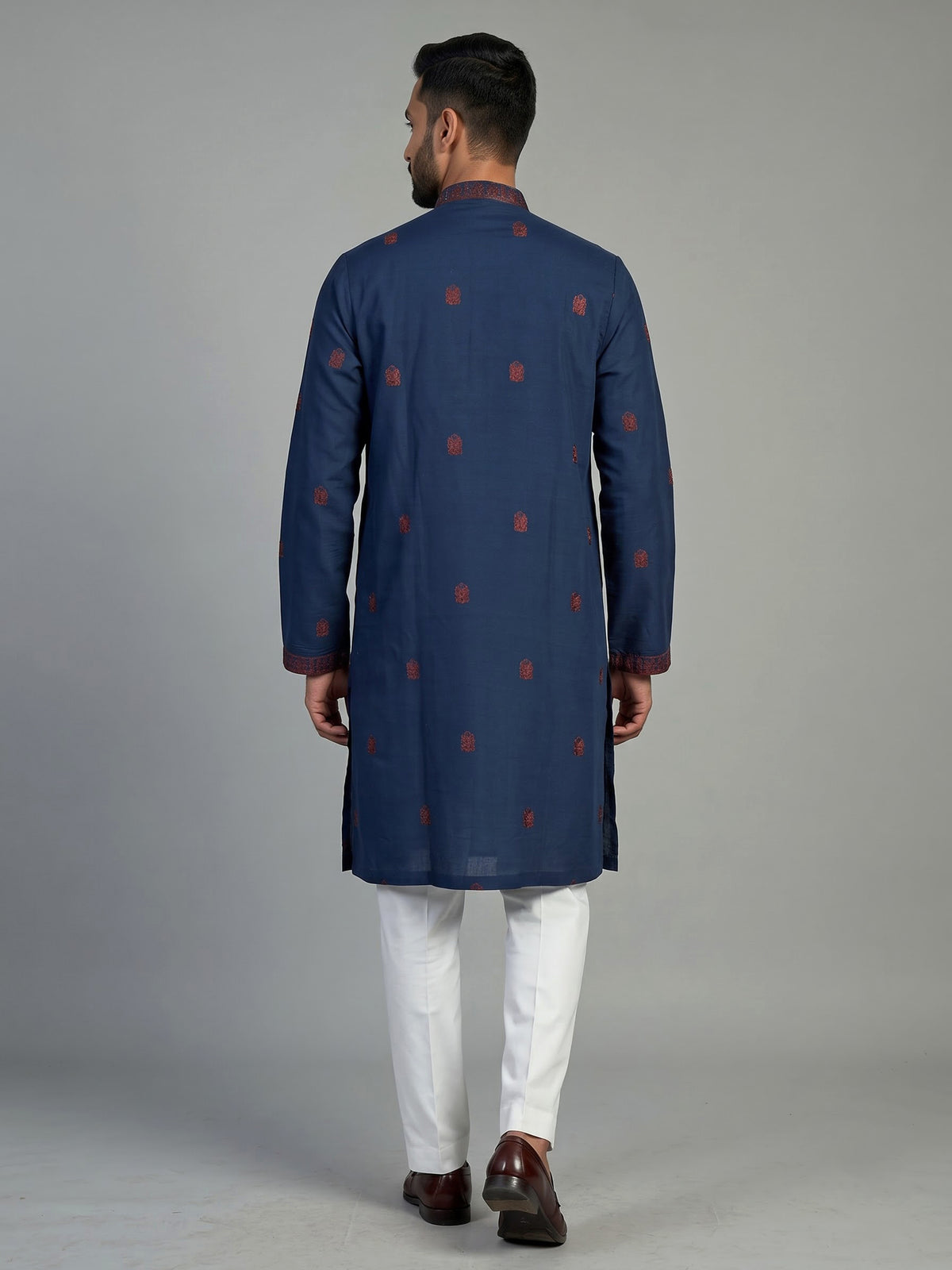 Blue cotton kurta suit for men with cutdana and thread work