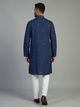 Blue cotton kurta suit for men with cutdana and thread work