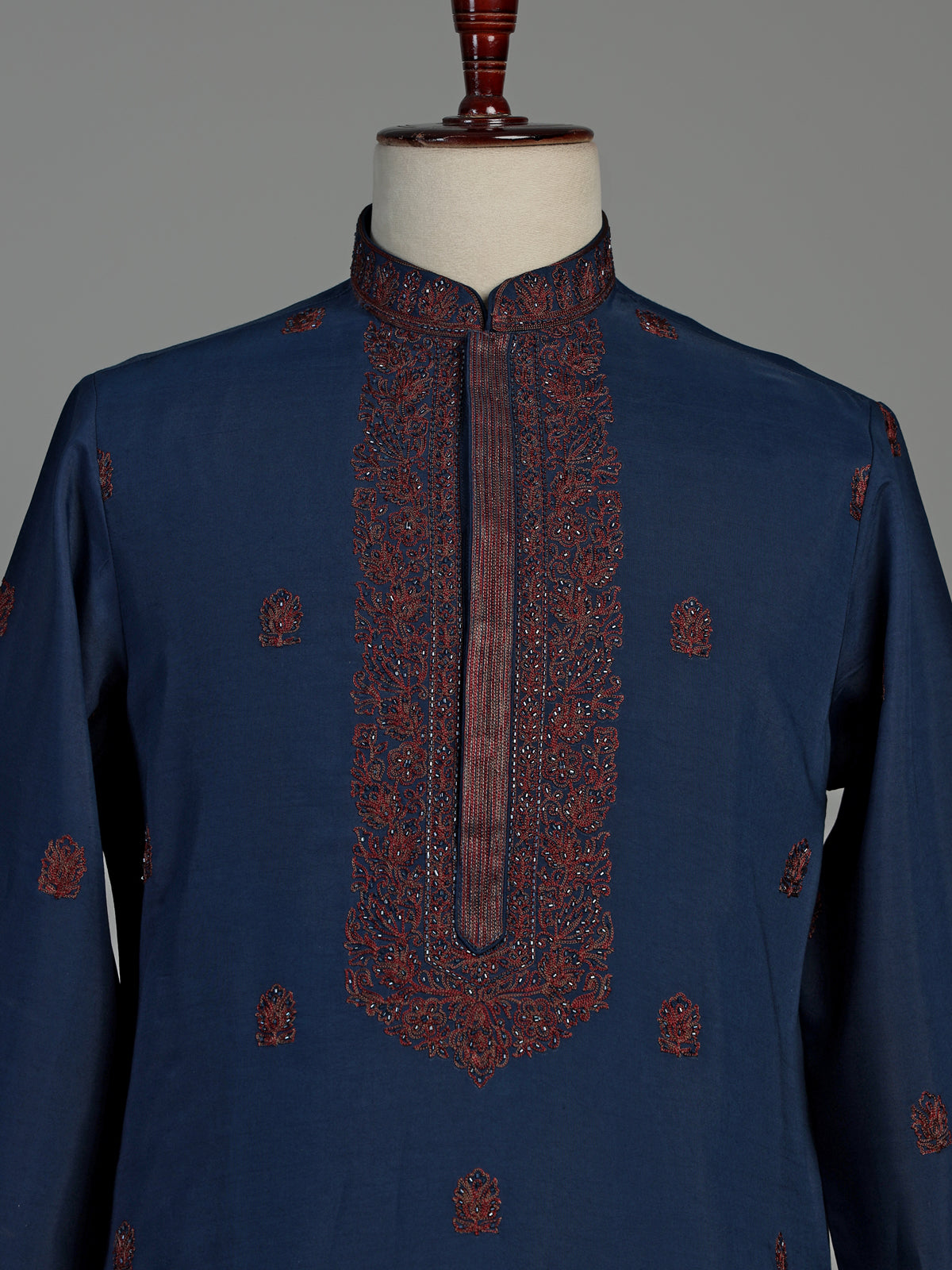 Blue cotton kurta suit for men with cutdana and thread work