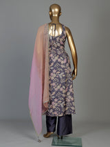 Lavender purple silk palazzo suit for women with contrast dupatta