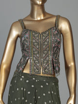 Mehendi green chiffon silk palazzo suit for women with dupatta