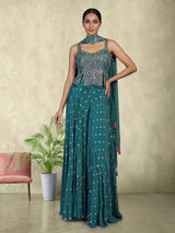 Rama green chiffon silk palazzo suit for women with dupatta