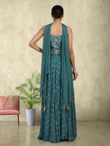 Rama green chiffon silk palazzo suit for women with dupatta