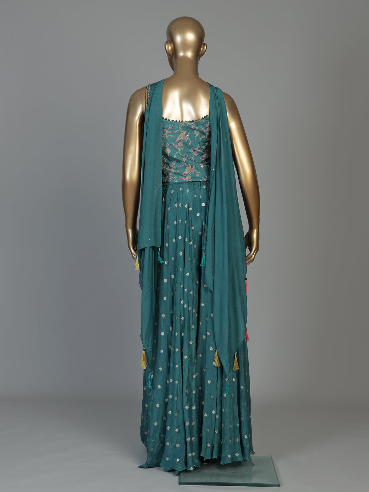 Rama green chiffon silk palazzo suit for women with dupatta