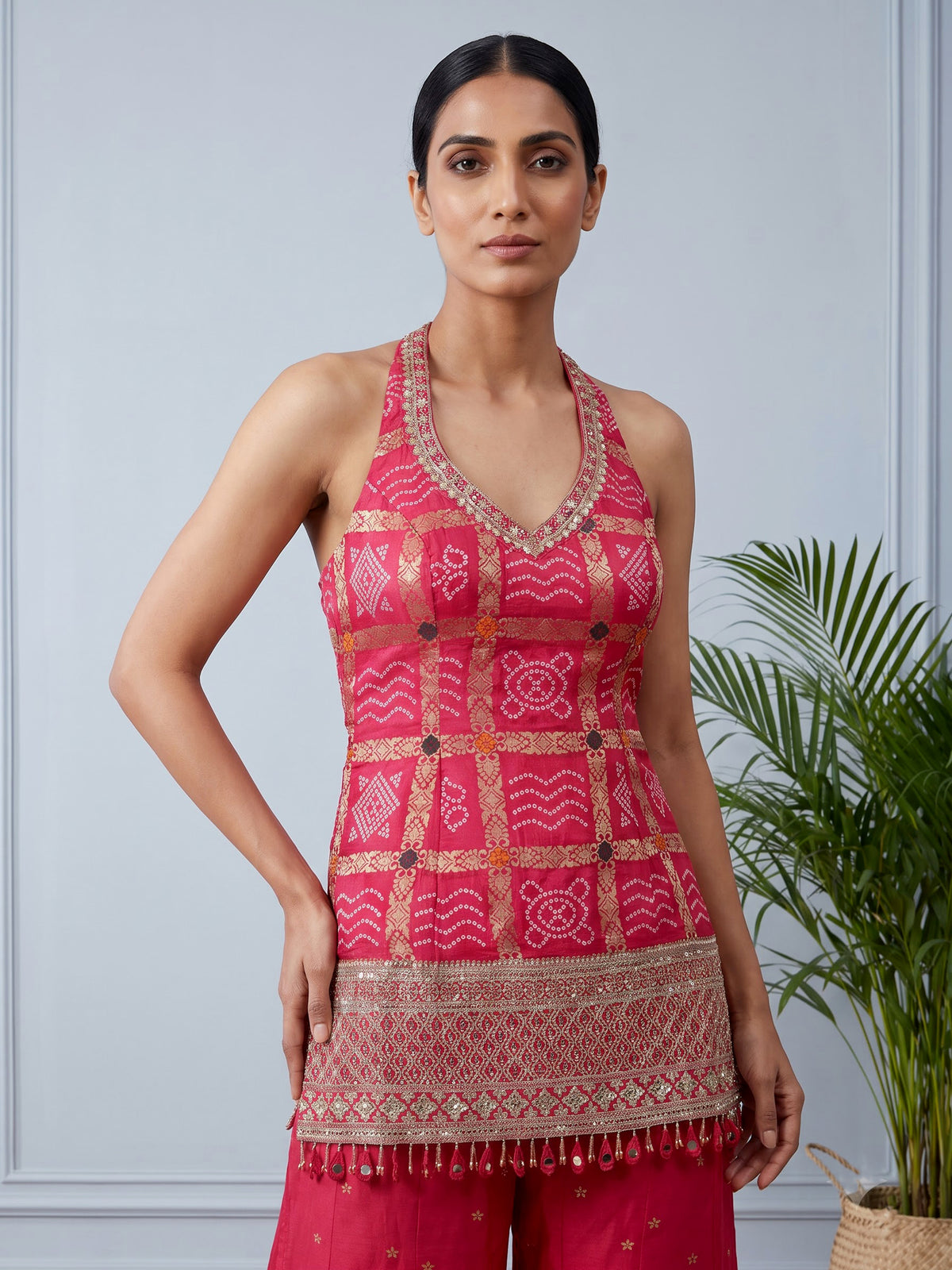 Rani pink silk palazzo suit for women with dupatta
