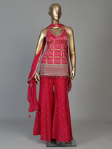 Rani pink silk palazzo suit for women with dupatta